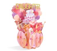 3D Pop Up Birthday Card for Daughter, Pink Spherical Birthday Pop Up Card with Balloon Firework Gift Box Champagne Patterns for Daughter Celebration Gift