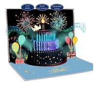 3D Pop-Up Birthday Card for Men - LED Lights, Blow Candle for Applause, Bold and Sleek Design