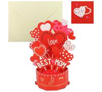 3D Pop-Up Birthday Card for Mum with Envelope, Red Heart Bouquet Design, Includes Separate Mini Note Card for Personalised Messages, Ideal for Mum’s Birthday & Warm Celebrations