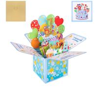 3D Pop Up Birthday Card, Happy 1st Birthday Greeting Card, Blue Birthday Card with 1 Envelop, 1 Message Card for Baby Boy, Son, Grandson, Nephew