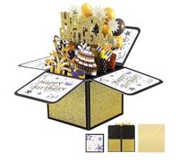 3D Pop Up Birthday Card - Pop Up Birthday Cards for Men/Dad, with Envelope & Message Card, Creative 3D Birthday Card for Boys Friends Dad's Birthday Gifts (Black Gold)