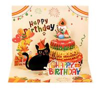 3D Pop Up Birthday Card with LED Lights & Music, Interactive Cat Musical Birthday Cards with Blowable Candle, Number Topper & Writing Card, Gifts for Women Men Cat Lover