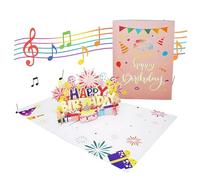 3D Pop Up Birthday Card With Lights And Sound, Blow Out LED Candle With Sensor, Singing Musical Greeting Card For Men Women Kids Birthday Celebration