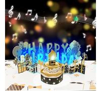 3D Pop Up Birthday Card with Music,Lights & Blowable Candle Funny Interactive Happy Birthday Greeting for Mom,Dad,Daughter,Son,Sister Friends Unique Personalized Gift (Card A-Black Gold)