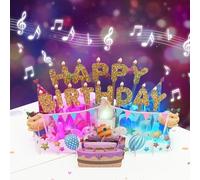 3D Pop Up Birthday Card with Music,Lights & Blowable Candle Funny Interactive Happy Birthday Greeting for Mom,Dad,Daughter,Son,Sister Friends Unique Personalized Gift (Card B-Cake)