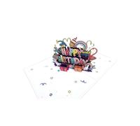 3D Pop-Up Birthday Card with Unicorns and Rainbows, 13 x 18 cm Closed, 26 x 18 x 10 cm Open, White Envelope Included