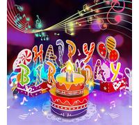 3D Pop Up Birthday Cards, 1-100 Age Luxury Blowable LED Light Candle Cake Music Happy Birthday Card Greeting Cards Birthday Gifts for Women, Men, Mom, Wife, Sister, Auntie, Girl Purple Gold