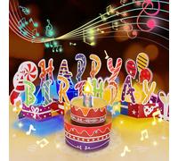 3D Pop Up Birthday Cards, 1-100 Age Luxury Blowable LED Light Candle Cake Music Happy Birthday Card Greeting Cards Birthday Gifts Decorations for Women, Men, Dad, Son, Boy, Girl Gold