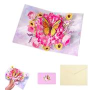 3D Pop Up Birthday Cards for Women, Mum, Daughter, Sister, Wife, Luxury Popup Greeting Card with Envelope & Note Card for Anniversary, Wedding, Thank You (Butterfly Flowers)