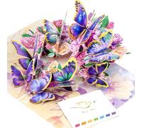 3D Pop Up Butterfly and Flower Card - Sympathy, Get Well, Thinking of You Birthday Greeting for Women - Blue and Purple Butterflies with Roses - Popup All Occasion Card with Envelope and Notecards