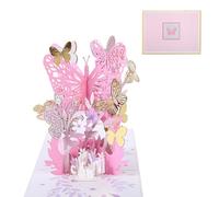 3D Pop Up Card Butterfly Greeting Card, Foldable Popup Greeting with Blank Envelope Birthday Cards Handmade Gifts for Mother Wife Girl Anniversaries Valentines (Pink)