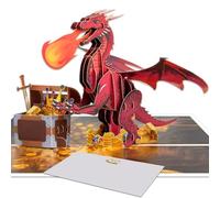 3D Pop-Up Card with Red Dragon and Treasure Chest - Birthday, Adventure, Fantasy Card - for Fantasy Lovers, Kids, and DraonCulture Enthusiasts - Includes White Envelope and Blank Note
