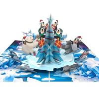 3D Pop Up Christmas Card Penguins & Polar Bear with Christmas Tree - Winter Landscape Handmade 15 x 20 cm Closed 30 x 20 x 14 cm Open Includes White Envelope - Decoration & Gift