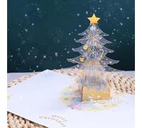 3D Pop Up Christmas Cards, Greeting Card, Christmas Cards Pop Up, Golden Star Hanging SnowflakesPVC Hollow Carving Color Printing Xmas Card, Writing Blessings Gift, Repeated Folding