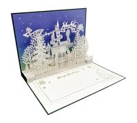 3D Pop Up Christmas Cards Set, Laser Cut Winter Wonderland Design with Ferris Wheel and Castle, White Holiday Greeting Cards with Gold Foil Accents (A)