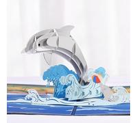 3D Pop Up Dolphin Card for Men Boys Ocean Theme Surfing Sunset Scene Vintage Marine Greeting Card for Son Dad Husband Birthday
