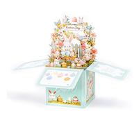 3D Pop Up Easter Card - 7x7 Large Easter Joy Gift Box with Cute Bunnies & Spring Floral Wreath - Unique Easter Basket Stuffer & Greeting Card for Kids & Adults