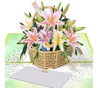 3D Pop Up Easter Card, Elegant Easter Lily Basket with Intricate Floral Design, Includes Decorated Easter Egg, Blank Note & Envelope, Easter Greeting for Family Friends Adults & Floral Card Lovers
