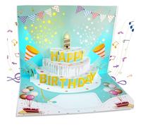 3D Pop Up Firework Birthday Cards, Lights & Sounds 'Fireworks & Cheering' Happy Birthday Card Plays Rock Song Birthday, Musical & LED Lights Birthday Cards with Blowable Birthday Cake for Kids