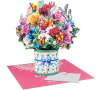 3D Pop Up Flower Bouquet Card Floral Greeting Card with Roses and Butterflies for Mother's Day, Birthday, Anniversary, Get Well, Thank You, Wedding, Housewarming, Retirement, Sympathy, Easter,