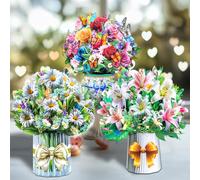 3D Pop Up Flower Bouquet Cards with 3 Envelopes & Blank Notecards, Featuring Multicolor Roses & Butterflies, White Daisies & Lavender, Pink & White Lilies for Birthday, Mother's Day, Get Well,