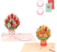 3D Pop up Flower Bouquet Valentine’s Day Card, 3D Pop up Romantic Paper Flower Love Greeting Cards with Note Card & Envelope, Valentine Anniversary Birthday Gifts B)