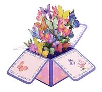 3D PoP Up Greeting Card, Butterflies Flower Basket Pop Up Card Flower Bouquet Greeting Card for New Year Easter Mother's Day Birthday Anniversary
