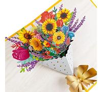 3D Pop Up Greeting Card, Floral Design Handmade Bouquet Birthday Cards with Envelope, Blank Card, Valentine's Day, Christmas, Anniversary, Wedding, For Wife,Mom,Sister,Childs,Girlfriend (Sunflower)