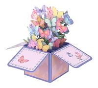 3D Pop Up Greeting Card,Flower Basket Pop Up Card,Flower Bouquet Greeting Card/Butterfly Pop-up Greeting Card,Birthday Card for Her,Anniversary Valentine Birthday Gift Card,3D Flowers Card (Pink)