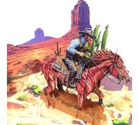 3D Pop Up Greeting Card - Handmade Cowboy on Horse Card - Texas Western Desert Scene - Birthday, Father’s Day, Retirement, Country & Rodeo Gift