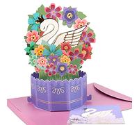 3D Pop Up Greeting Cards with Envelopes-3D Flower Bouquet Thank you Cards, Greeting Cards for Mom, Birthday Card for Her, Anniversary Card, Valentine's Day Card, Birthday Gift Card (Swan Style)