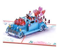 3D Pop Up Greeting Wedding Card, Romantic Wedding Anniversary Card, Blue Car with Floral Watercolor Cover, Engagement, Bridal Shower, Newlyweds, Weddings Congratulations (Blue)