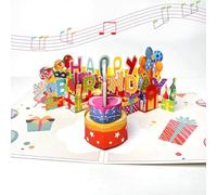 3D Pop Up Happy Birthday Greeting Card with Musical Notes, LED Lights and Cake Design with Blowable Candle, Birthday Gifts Cards for Women Men Husband Wife Kids Greeting Cards With Envelopes