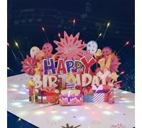 3D Pop-Up Happy Birthday Musical Cards, Birthday Card With Music & Fireworks & LED Candle, Interactive Greeting Card For Women Men Kids Adults