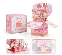 3D Pop Up Mum Birthday Card - Pink Luxury Pop-up Flower Box Greeting Card for Mummy Mother Mom - Handmade Birthday Gifts for Women from Daughter Son Includes Envelope & Note Card (Mum)
