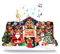 3D Pop Up Musical Christmas Card with Lights & 3 Songs | 40 fibre optic LEDs, Batteries included, Blank insert card, Thick art paper, Includes envelope, Winter village