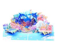 3D Pop Up Ocean World Birthday Card Under the Sea Shark Coral Reef Scene Marine Life Greeting Card for Boys Girls Son Daughter