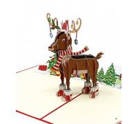 3D Pop Up Rudolph Christmas Card, Red-Nosed Reindeer in Festive Snowy Village, Novelty Greeting Card for Men, Women and Children, Keepsake Christmas Decoration for Family and Friends