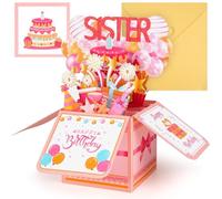 3D Pop Up Sister Birthday Card with Envelope,Funny Birthday Greeting Card for Sister,Pink Sweet Unique Gift for Party Decoration & Keepsake