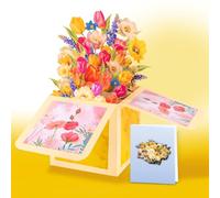 3D Pop Up Spring Flower Bouquet Card - Tulips in Decorative Box - Heartfelt Gift for Birthday, Mother's Day, Get Well for Mother, Grandmother, Wife,Girlfriend- Includes Message Card & Envelope