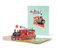 3D Pop Up Train Birthday Card Funny Train Birthday Gift 3D Pop up Greeting Cards with Envelope Greeting Cards Perfect for Boys Girl Kids (Red)