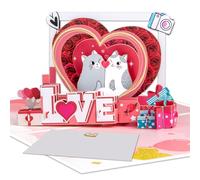 3D Pop-Up Valentine's Day Card for Cat Lovers - Romantic 'LOVE' Heart-Shaped Design with Cats, and Roses - for Anniversaries, Birthdays, or Special Occasions - Includes Envelope and Blank Note Card