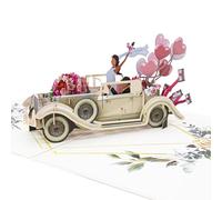 3D Pop-Up Wedding Card - Just Married Vintage Car with Heart Balloons & Floral Design, Unique Wedding Congratulations Card for Newlyweds, Engagements, bridal showers