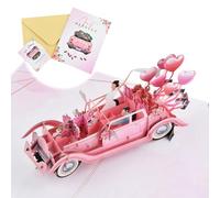 3D Pop Up Wedding Card, Vintage Floral Car Just Married Design, Bride and Groom Greeting Card, Wedding Congratulations Gift for Couples, Engagement Bridal Shower