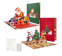 3D Popp Up Christmas Cards, Double-Sides Pattern Design, 3pcs*2set Santa Travel Document Wallet, Surprise Greeting Card Gift for Kids, Friends, Family and Loved