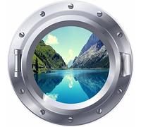 3D Porthole Window Lake Mountains Sticker Wall Poster Vinyl