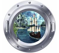 3D Porthole Window Pirate Ship Skull Sticker Wall Poster Vinyl