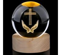 3D Praying Hands Crystal Ball, Christian, Religious Gifts for Women Friend Mom - 2.36'' Sphere Engraved 3D Hand Holding A Cross Figurine Decor with Wooden LED Light Base. (Both)