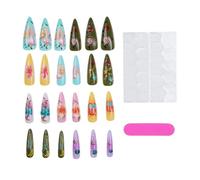 3D Press on Manicure Set with Raised Frog Flower Mushroom Garden Art, Long Glossy ABS False Nails for At-Home Wear and Look Updates Wearable Manicure Tips Sculpted False Nails Pastel Art Pieces