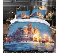 3D Print 3 Pcs Bedding Set Bed Decor Hidden Zipper Super Winter Cathedral Comforter Cover Washable Anti-allergic for Teens,Boys,Women Russian Iconic Architecture Quilt Cover Single（135x200cm）
